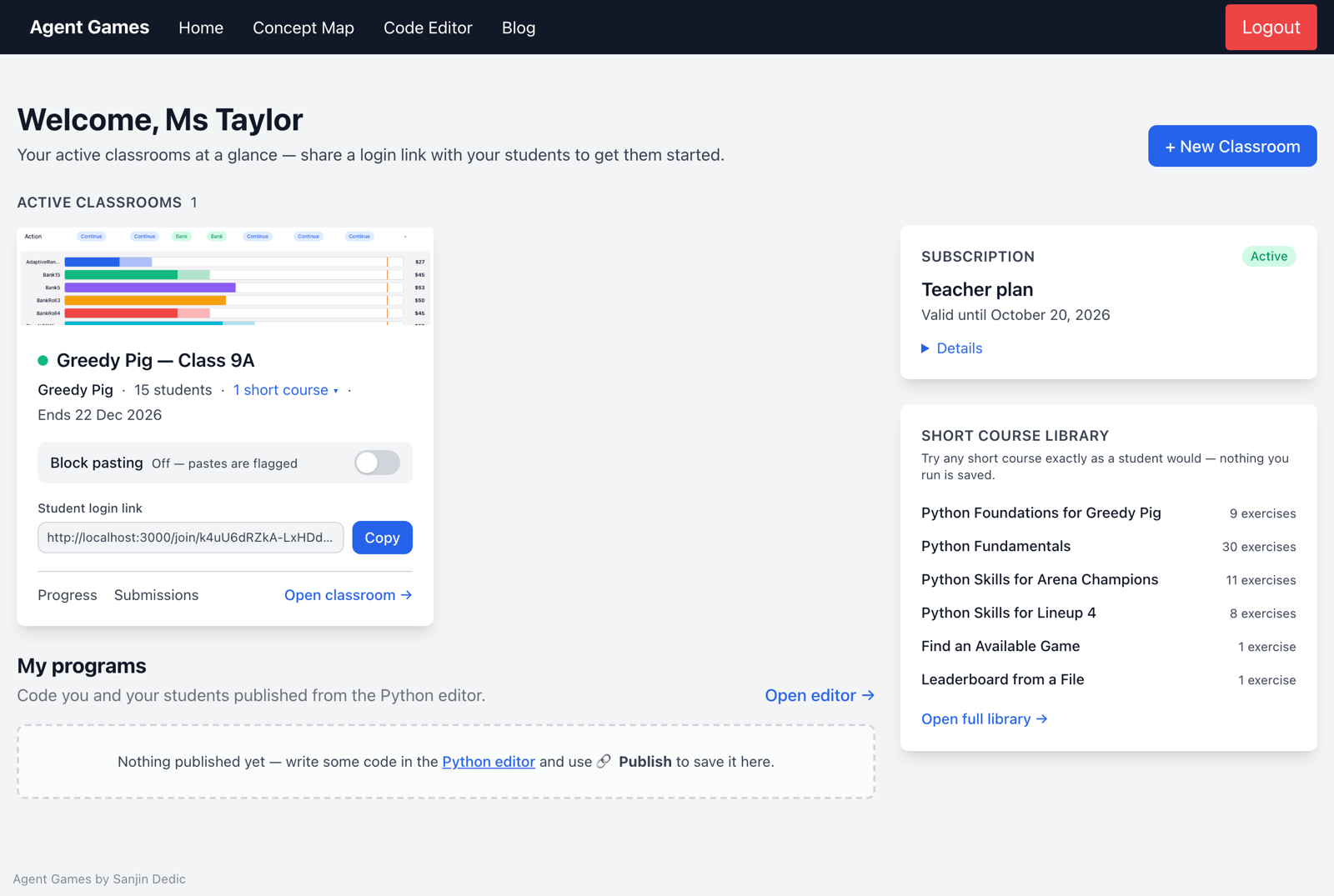 The teacher home page